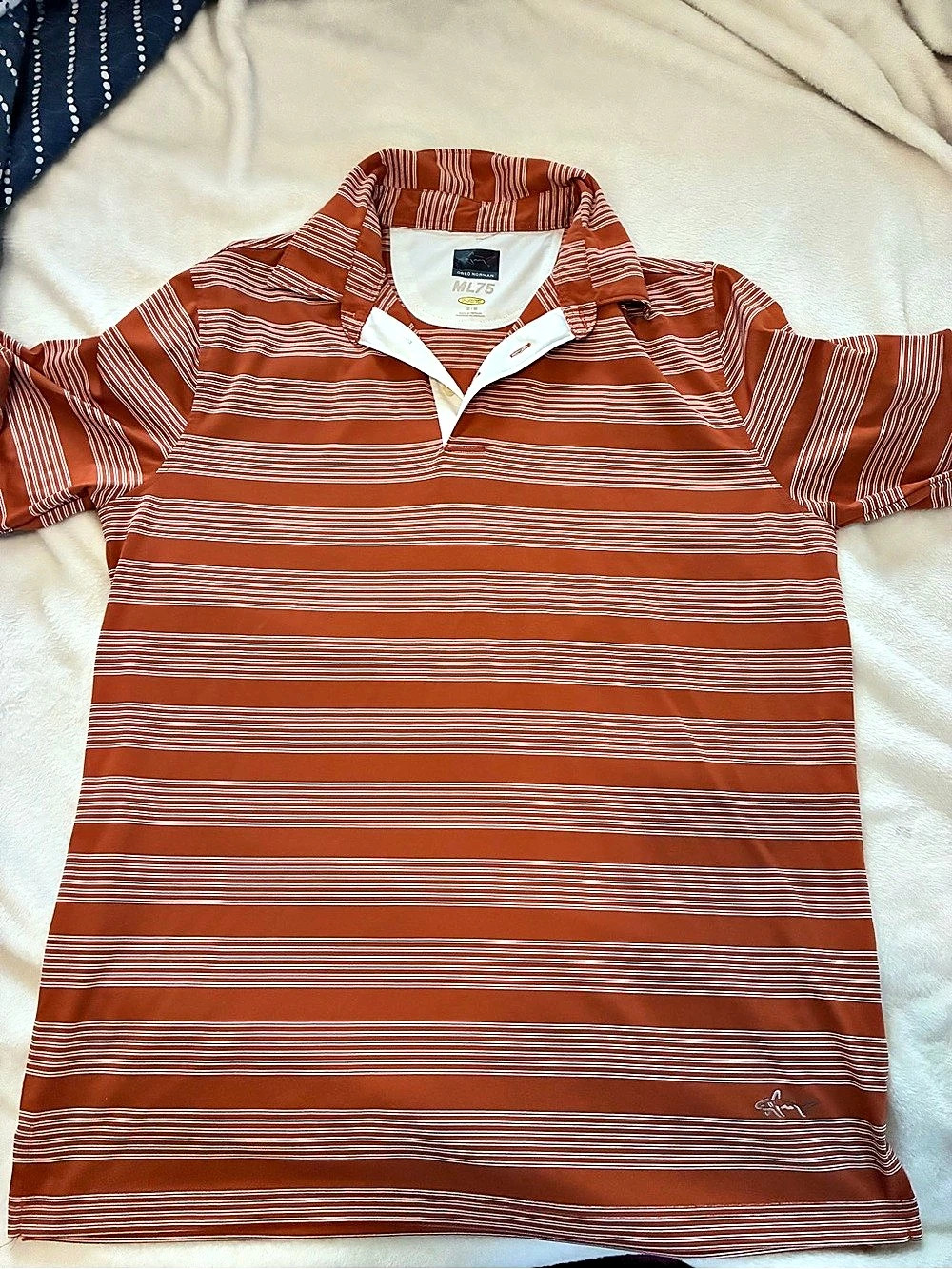 Greg Norman ML75 Play Dry Striped Golf Polo Brown & White Medium